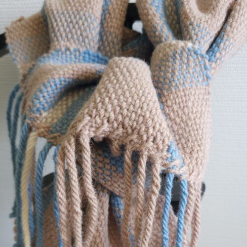 Hand woven beige wool scarf