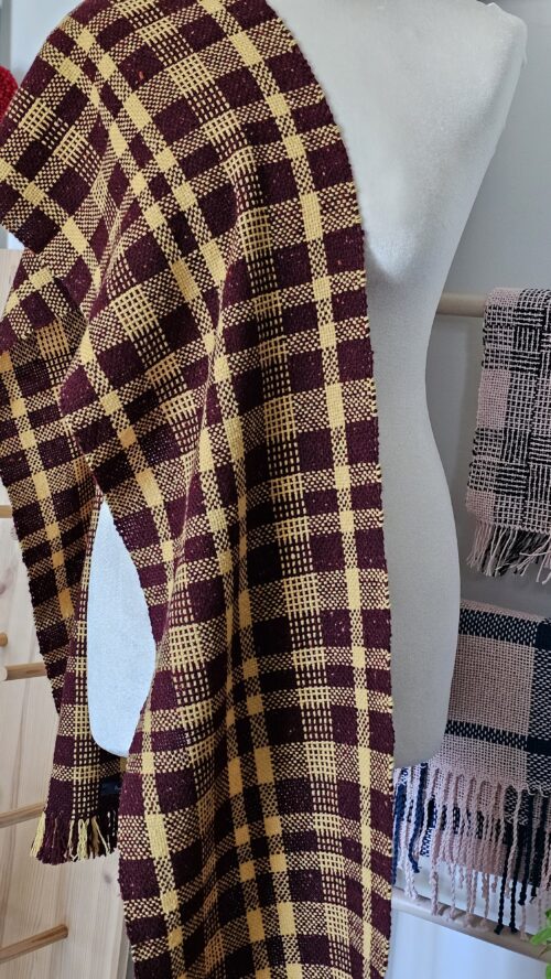 Handwoven Dark Red Yellow Tweed Wool Scarf