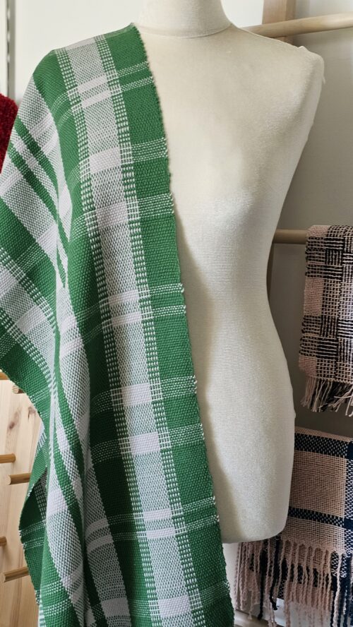 Handwoven grey green merino 100% wool shawl