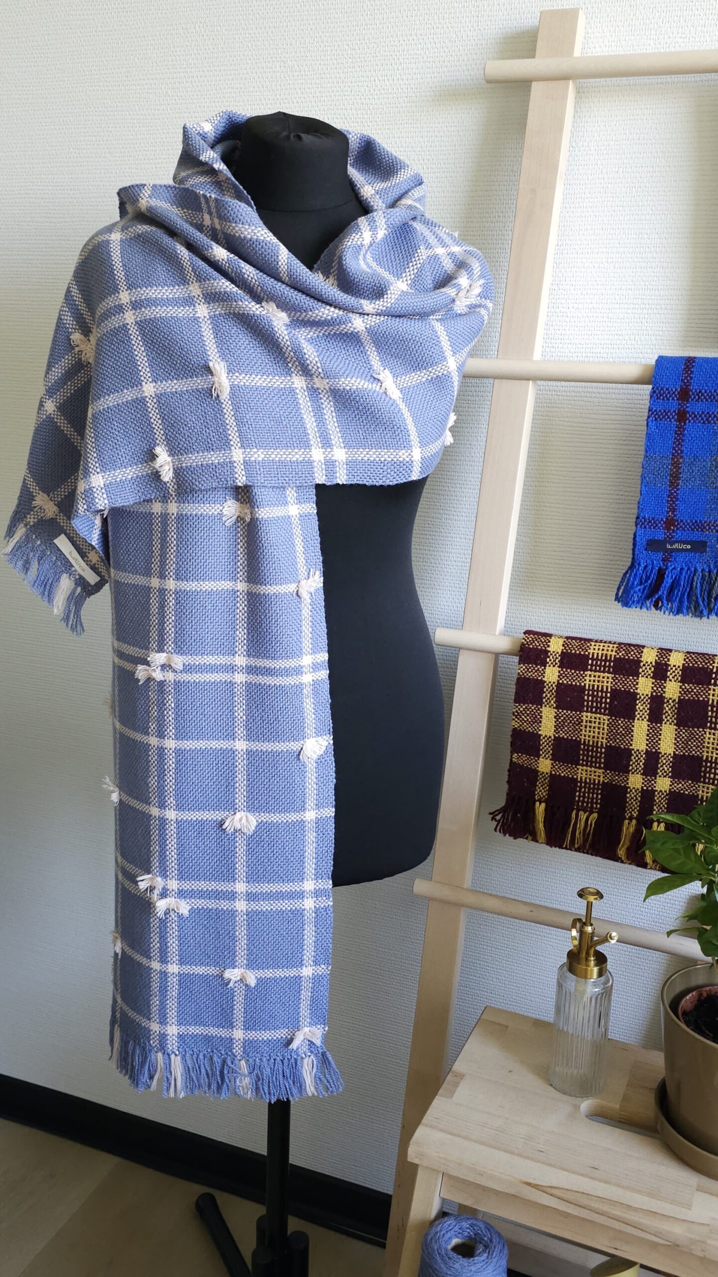 Handwoven light blue light pink merino 100% wool shawl