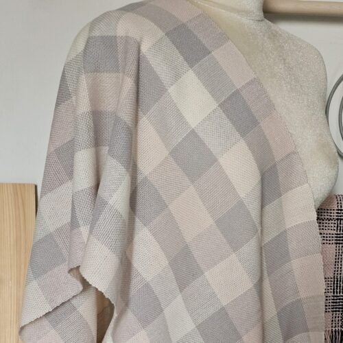 Handwoven white grey light pink merino supergeelong wool shawl