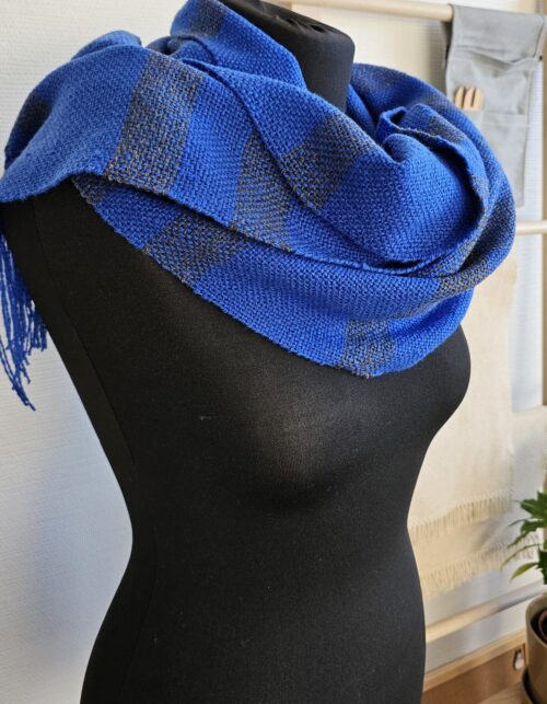 Handwoven Blue Grey Tweed Wool Scarf