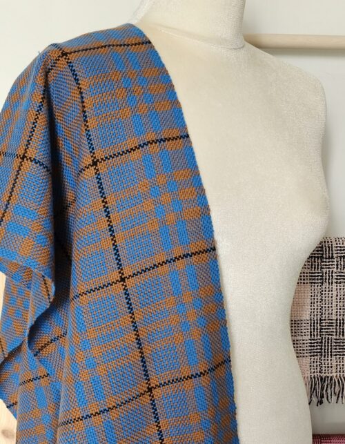 Handwoven Blue Brown Merinowool Scarf