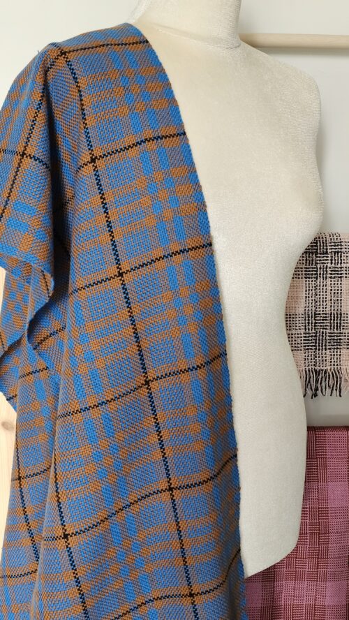 Handwoven Blue Brown Merinowool Scarf