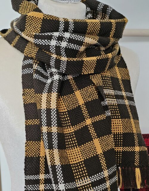 Handwoven merino supergeelong yellow brown wool scarf