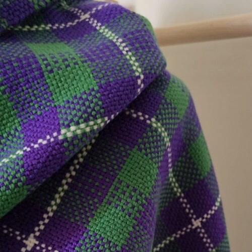 Handwoven merino green purple wool scarf