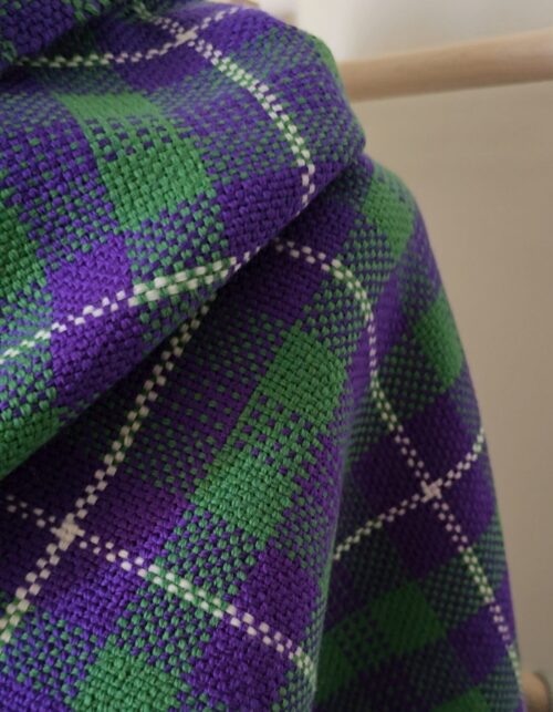 Handwoven merino green purple wool scarf