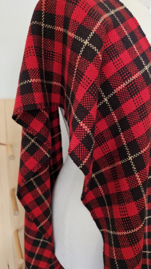Handwoven plaid merino red brown wool scarf