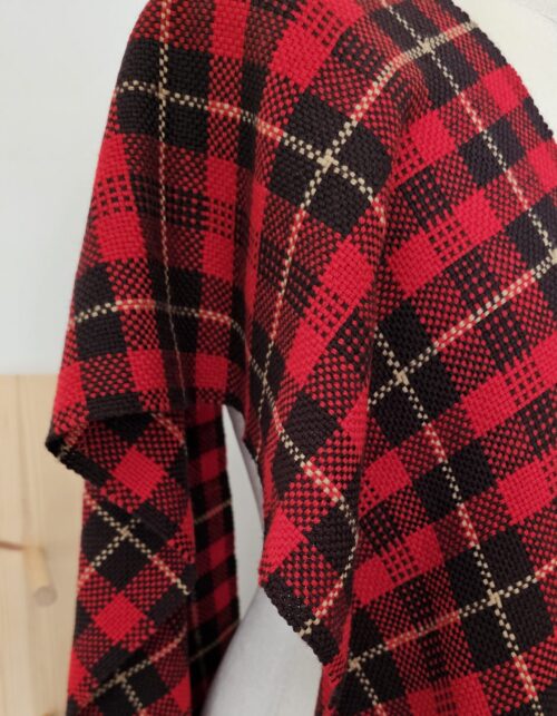 Handwoven plaid merino red brown wool scarf
